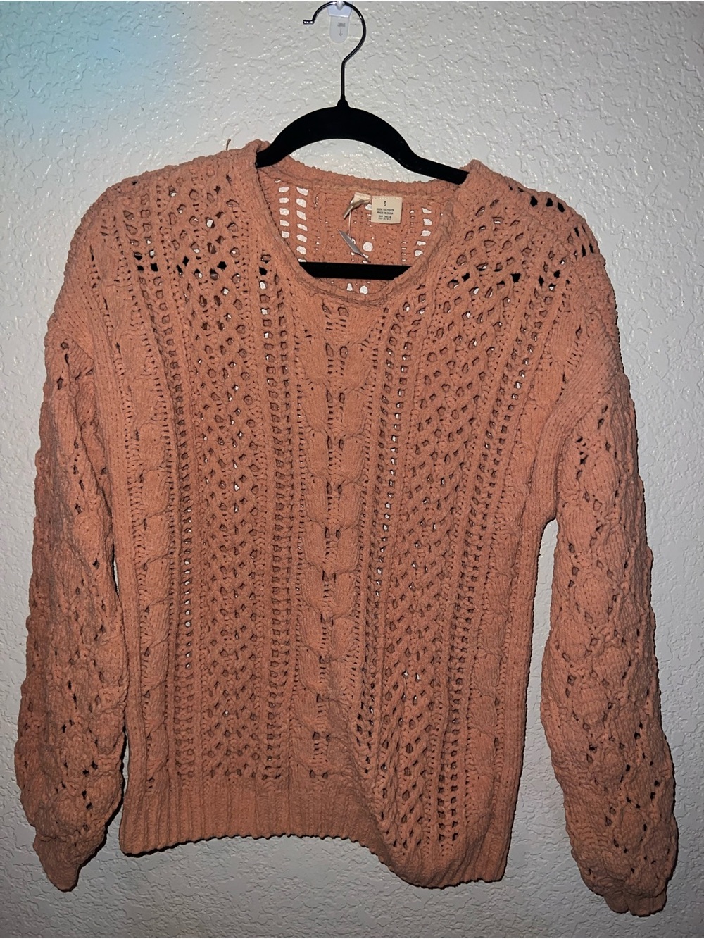 NWT Sky and Sparrow Dusty Rose Open-Knit Cable Crewneck Sweater